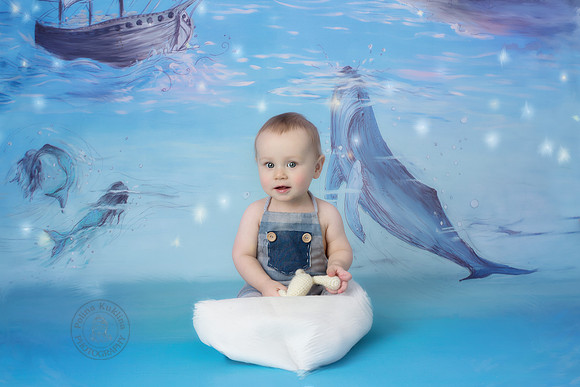 Milestone portrait of 8-months old baby boy
